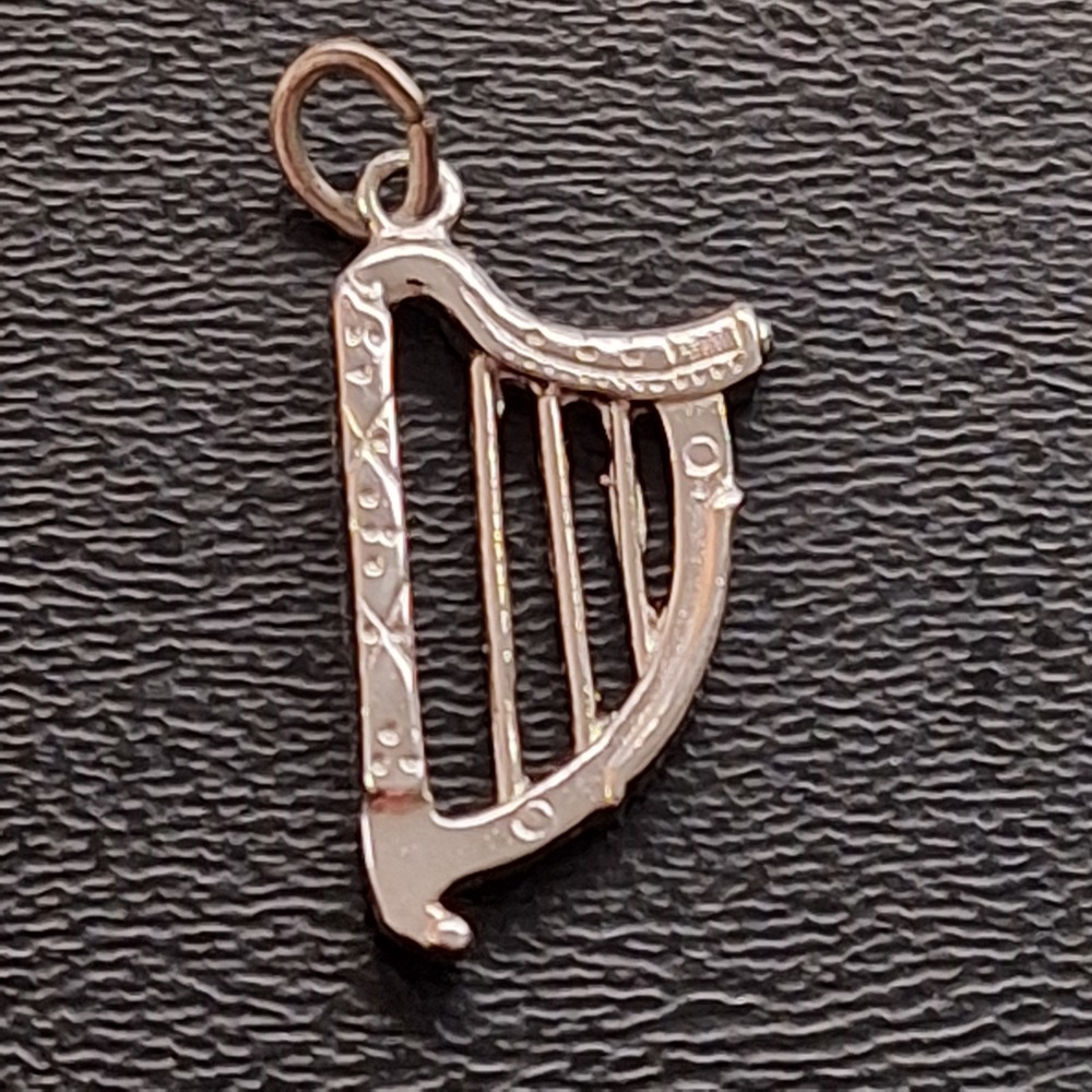 Vintage 925 Sterling Silver Harp Music Charm Pendant